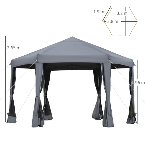 3.2m Pop Up Gazebo Hexagonal Tent Sun Protection with Mesh Sidewalls, Handy Bag - Cheap Tent