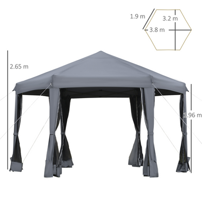 3.2m Pop Up Gazebo Hexagonal Tent Sun Protection with Mesh Sidewalls, Handy Bag - Cheap Tent