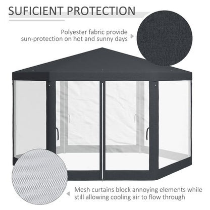 Outsunny Hexagonal Gazebo Patio, Outdoor Canopy Patio Party Tent Dark Grey - Cheap Tent