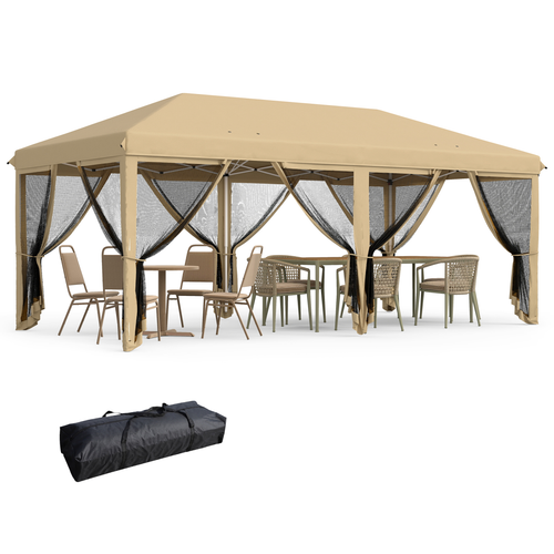 Outsunny 6 x 3m Pop Up Party Tent Canopy with 6 Removable Sidewalls Beige - Cheap Tent
