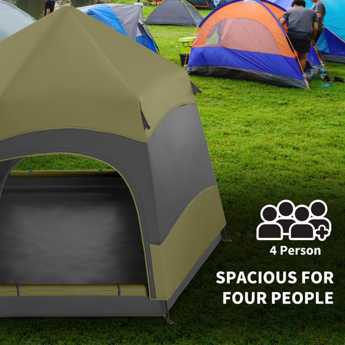 Outsunny 4 Person Camping Tent Festival Hiking Shelter, Dark Green - Cheap Tent