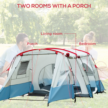 6-8 Person Tunnel Tent, Two-room Camping Tent with Carry Bag, Blue - Cheap Tent