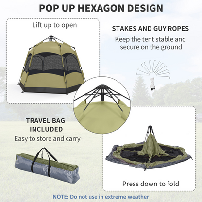 Outsunny 4 Person Camping Tent Festival Hiking Shelter, Dark Green - Cheap Tent