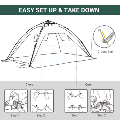 Outsunny 2 Man Pop-up Beach Tent Sun Shade Shelter Hut w/ Windows Door Green - Cheap Tent