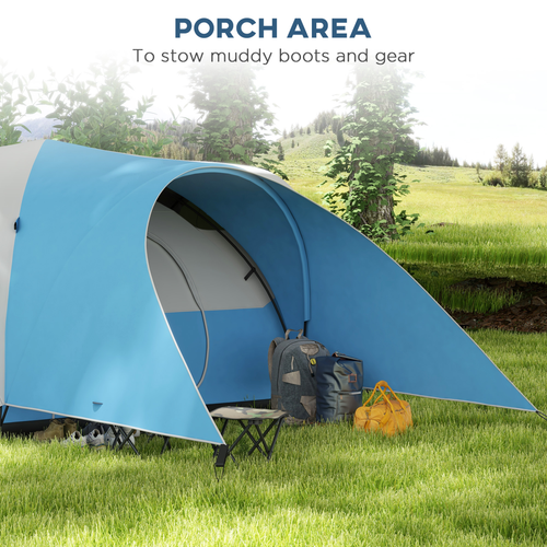 Outsunny 3000mm Waterproof Camping Tent with Porch & Sewn in Groundsheet, Blue - Cheap Tent