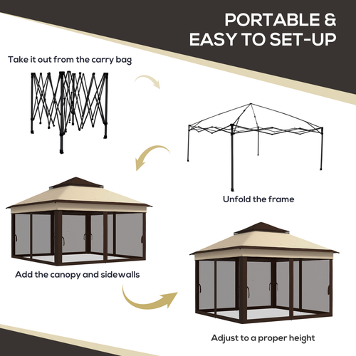 Outsunny 3 x 3(m) Pop Up Gazebo Tent with Netting, Height Adjustable, Beige - Cheap Tent