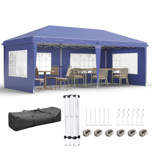 3 x 6m Heavy Duty Gazebo Marquee Party Tent with Storage Bag Blue - Cheap Tent