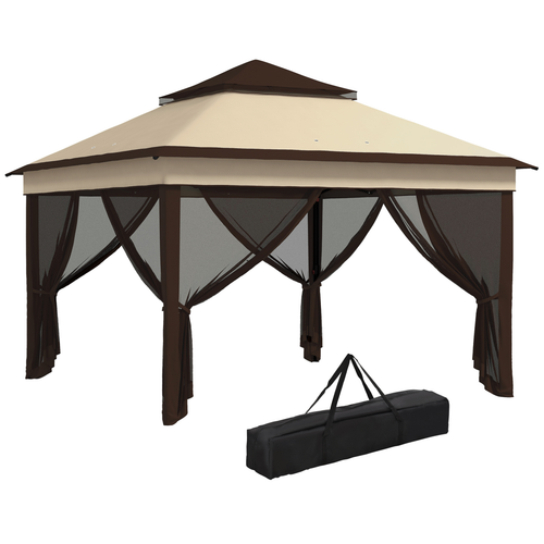 Outsunny 3 x 3(m) Pop Up Gazebo Tent with Netting, Height Adjustable, Beige - Cheap Tent