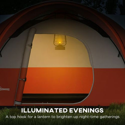 Outsunny 3000mm Waterproof Camping Tent w/ Porch & Sewn in Groundsheet, Orange - Cheap Tent