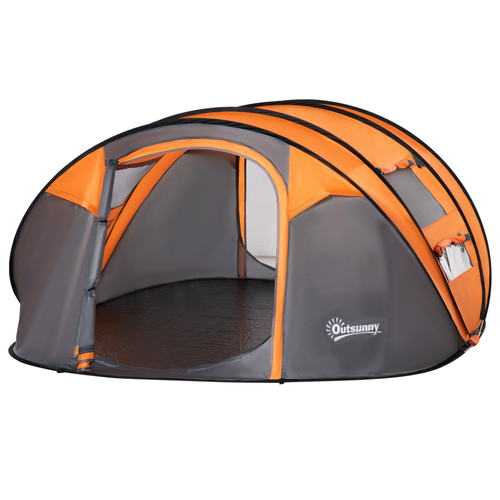 Camping Tent Dome Pop-up Tent with Windows for 4-5 Person Orange Outsunny - Cheap Tent