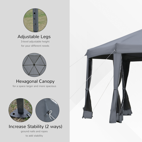 3.2m Pop Up Gazebo Hexagonal Tent Sun Protection with Mesh Sidewalls, Handy Bag - Cheap Tent