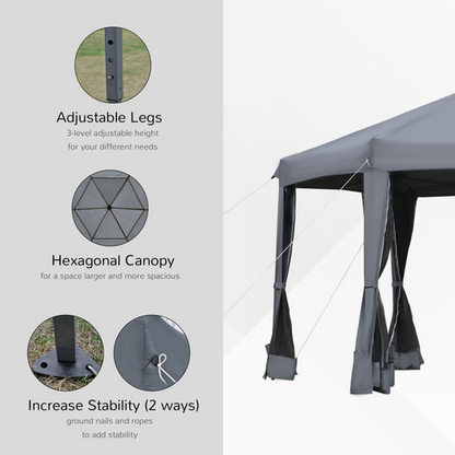 3.2m Pop Up Gazebo Hexagonal Tent Sun Protection with Mesh Sidewalls, Handy Bag - Cheap Tent