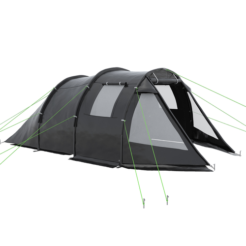 Outsunny 3-4 Persons Tunnel Tent, Two Room Camping Tent w/ Windows, Black - Cheap Tent