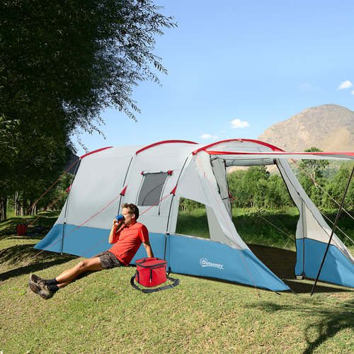 6-8 Person Tunnel Tent, Two-room Camping Tent with Carry Bag, Blue - Cheap Tent