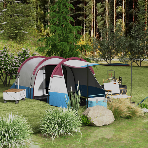 Outsunny 2-3 Man Camping Tunnel Tent with Bedroom and Living Room, Red - Cheap Tent