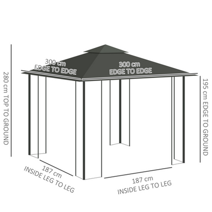 Outsunny 3 x 3(m) Garden Gazebo Marquee Tent Canopy Shelter Pavilion Grey - Cheap Tent
