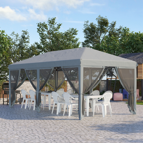 6 x 3m Pop Up Party Tent Canopy with 6 Removable Sidewalls Grey - Cheap Tent