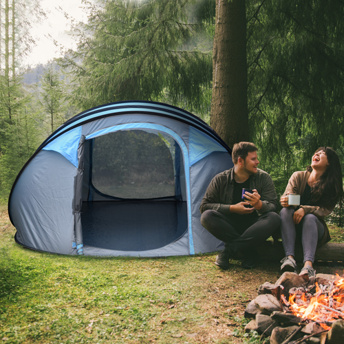 Camping Tent Dome Pop-up Tent with Windows for 4-5 Person Sky Blue - Cheap Tent