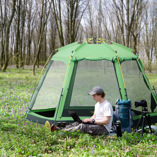 6 Person Camping Tent 2-Tier Pop-up Tent w/ Portable Carry Bag Outsunny - Cheap Tent