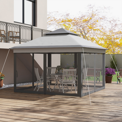 Outsunny 3 x 3(m) Pop Up Gazebo Tent with Netting, Height Adjustable, Grey - Cheap Tent