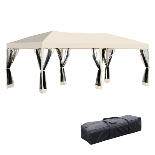 Outsunny 6 x 3m Pop Up Party Tent Canopy with 6 Removable Sidewalls Beige - Cheap Tent
