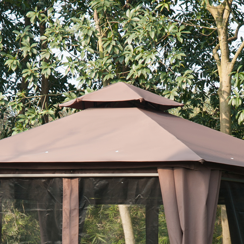 Hexagon Gazebo Patio Party Tent Outdoor Garden Shelter 2 Tier Roof & Side Panel - Cheap Tent
