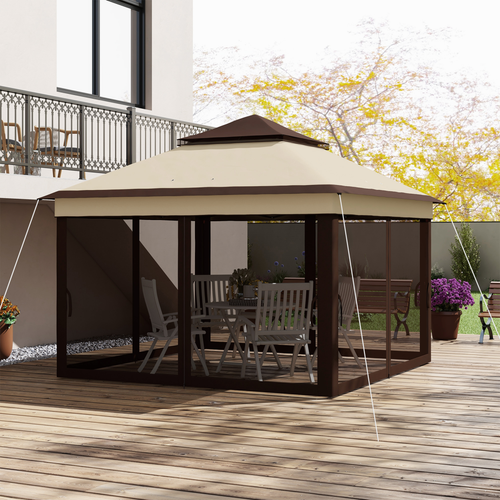 Outsunny 3 x 3(m) Pop Up Gazebo Tent with Netting, Height Adjustable, Beige - Cheap Tent