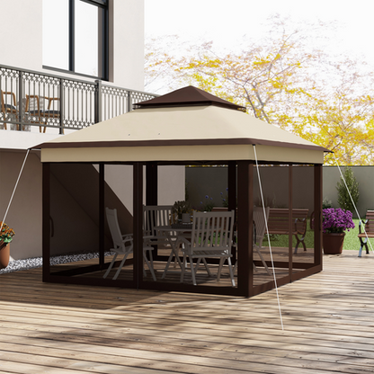 Outsunny 3 x 3(m) Pop Up Gazebo Tent with Netting, Height Adjustable, Beige - Cheap Tent
