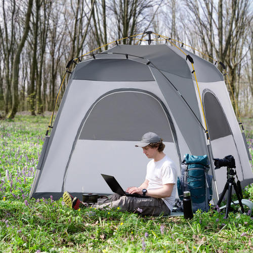 Outsunny Four Man Pop Up Tent Automatic Camping Backpacking Dome Shelter, Green - Cheap Tent