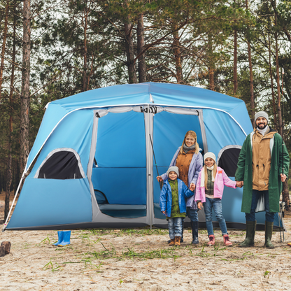 Outsunny Camping Tent, Family Tent 4-8 Person 2 Room Easy Set Up, Blue - Cheap Tent
