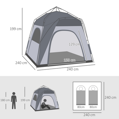 Outsunny Four Man Pop Up Tent Automatic Camping Backpacking Dome Shelter, Green - Cheap Tent