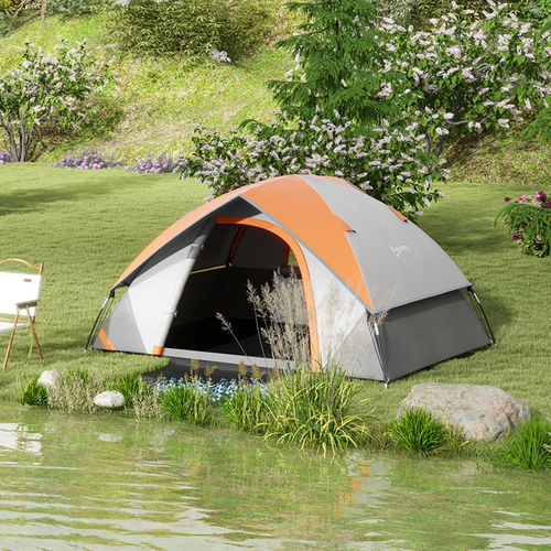 Outsunny Camping Tent, 4-5 Man Family Tent, Grey and Orange - Cheap Tent