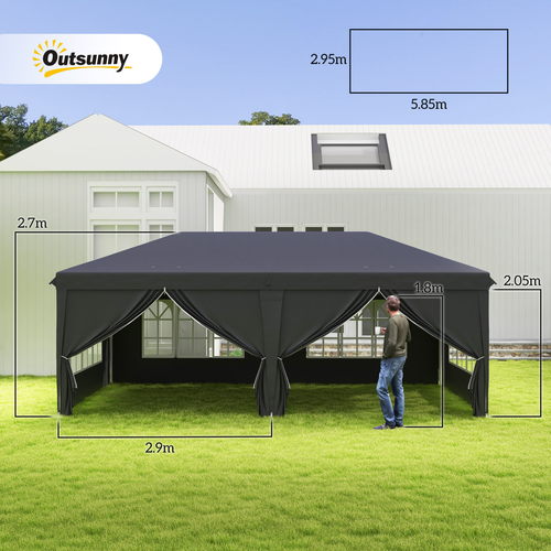 3 x 6m Pop Up Gazebo Height Adjustable Party Tent w/ Storage Bag Black - Cheap Tent