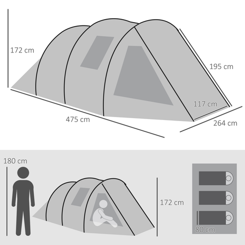 Outsunny 3-4 Persons Tunnel Tent, Two Room Camping Tent w/ Windows, Green - Cheap Tent
