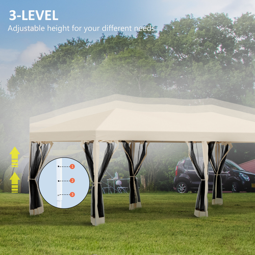 Outsunny 6 x 3m Pop Up Party Tent Canopy with 6 Removable Sidewalls Beige - Cheap Tent