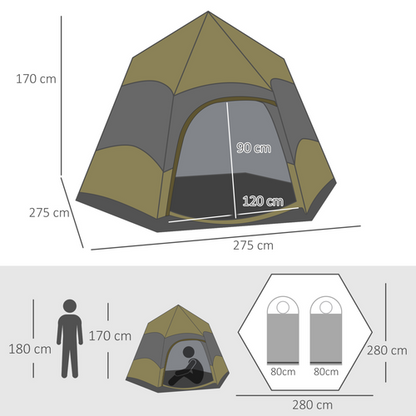 Outsunny 4 Person Camping Tent Festival Hiking Shelter, Dark Green - Cheap Tent